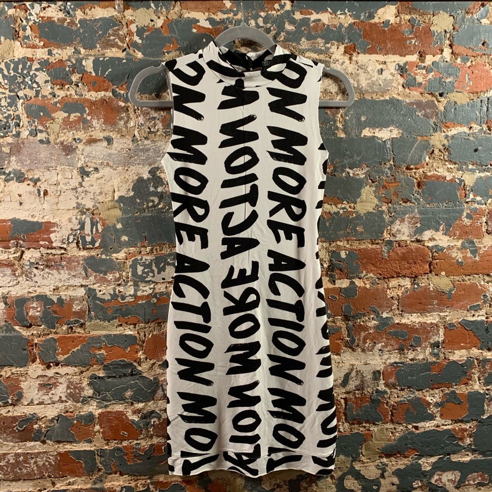 Graphic Word Black and White Halter Body Dress